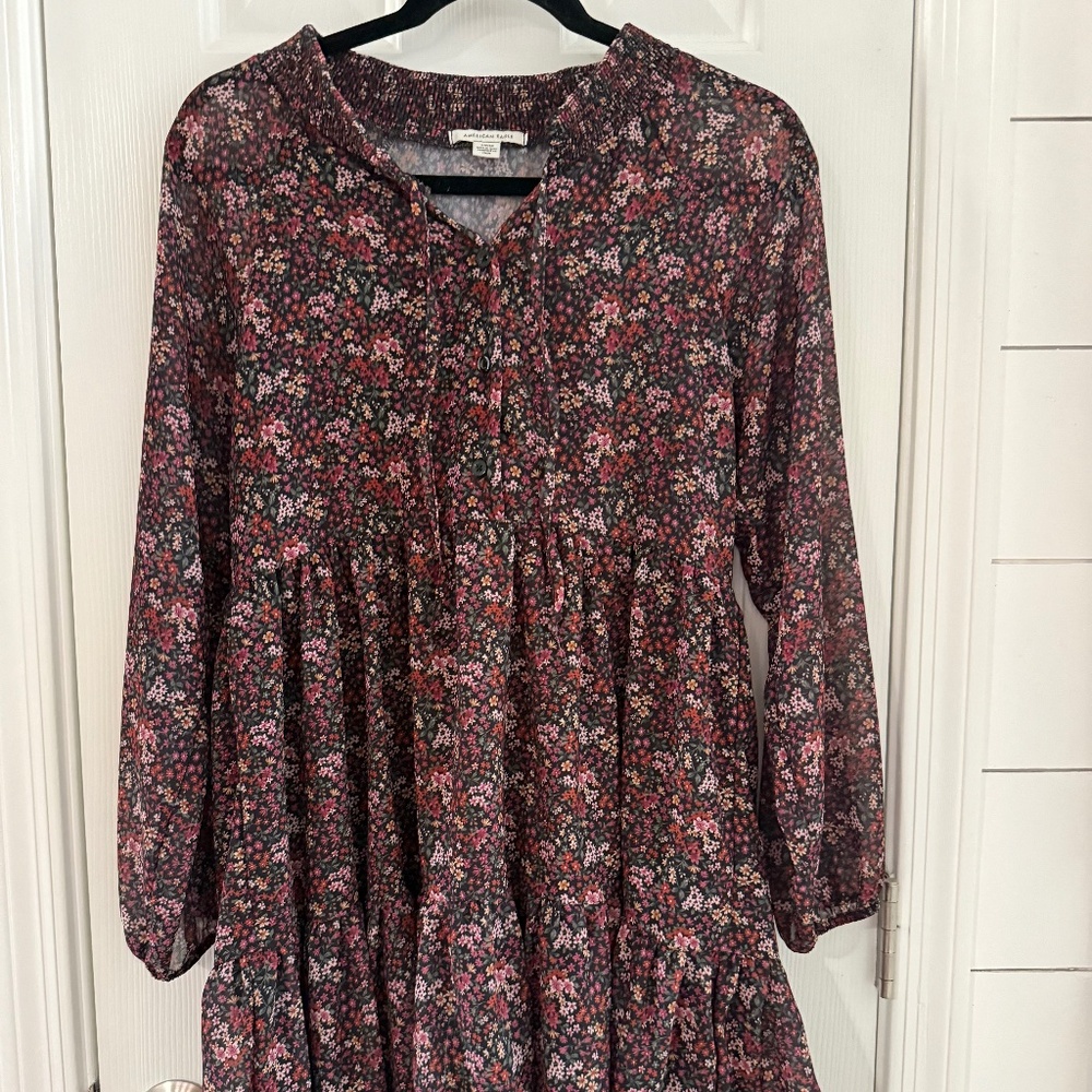 Long Sleeve Floral Black Dress